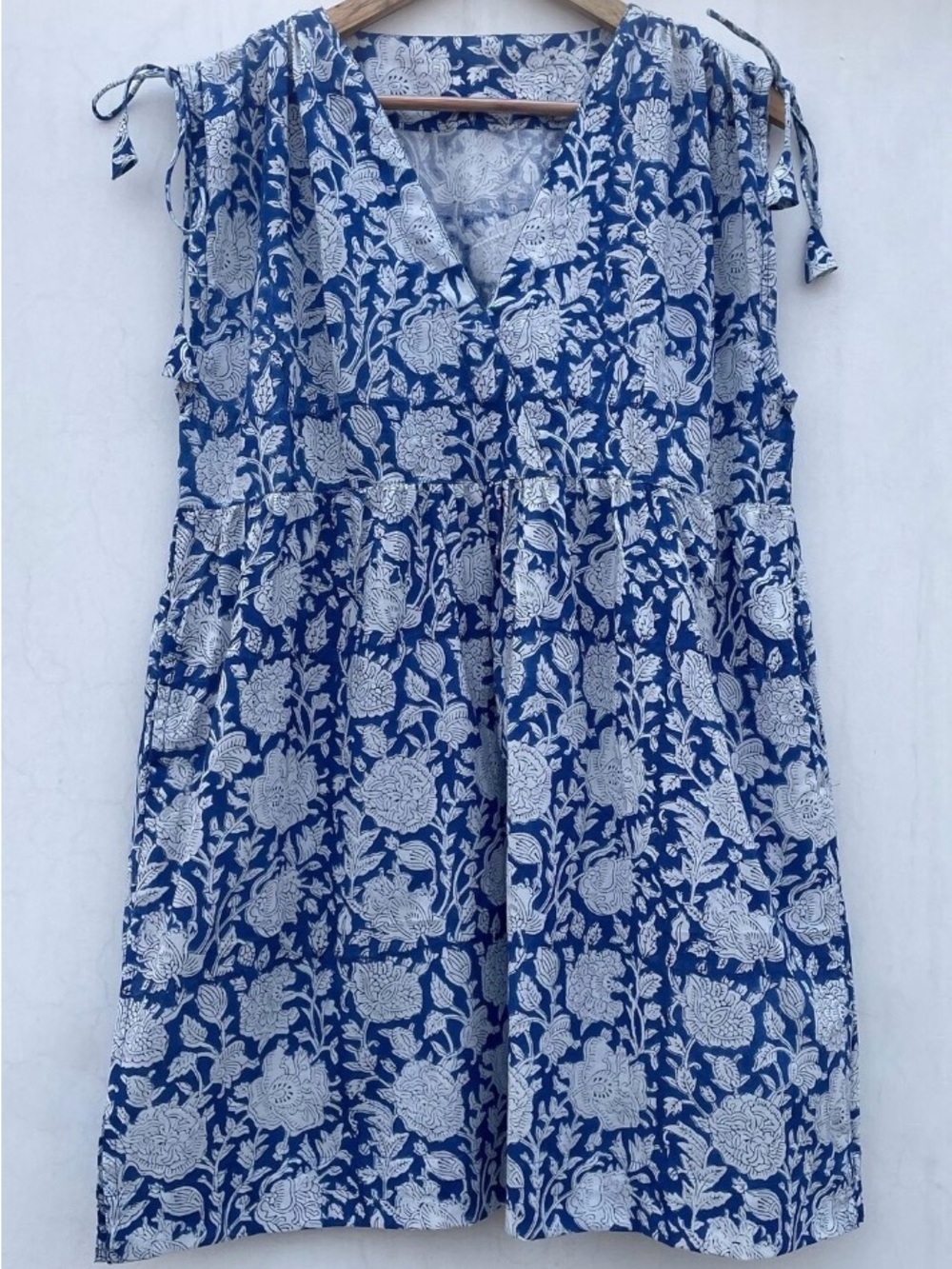 Women’s Hand-block Print Blue Floral Print Summer Dress